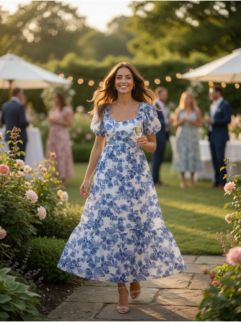Sugarlips Floral Puff Sleeves Maxi Dress Nwt (Flaw)